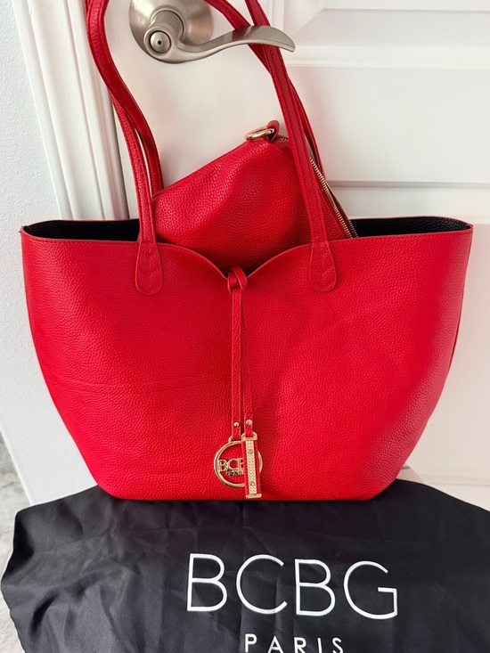 BCBG Handbags - BCBG Paris Red Leather Tote Bag